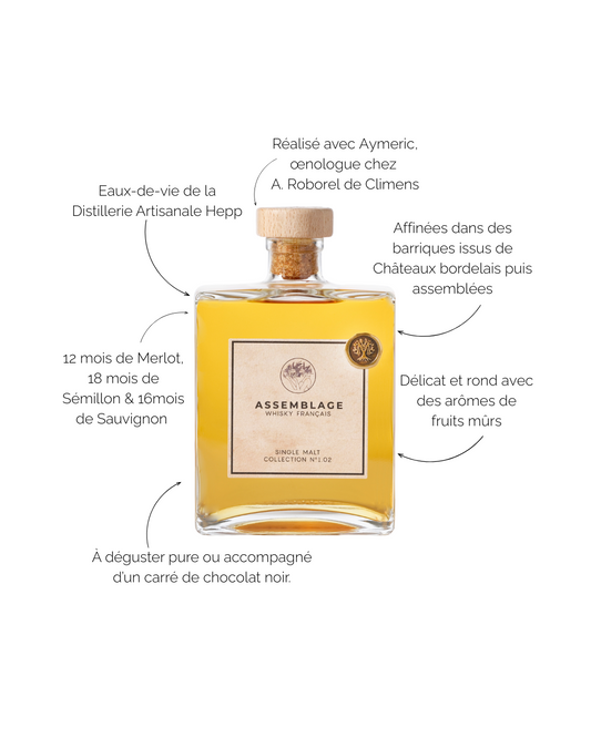 Whisky Assemblage Collection n°1.04, whisky français Single Malt affiné dans des barriques de vins bordelais par Maison Mounicq