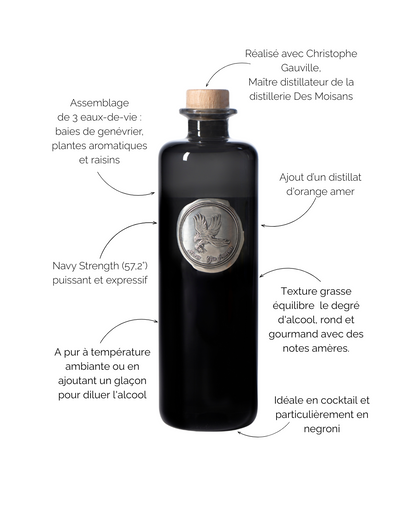 Gin Avem Corvus, navy strenght bordelais à base de raisin.